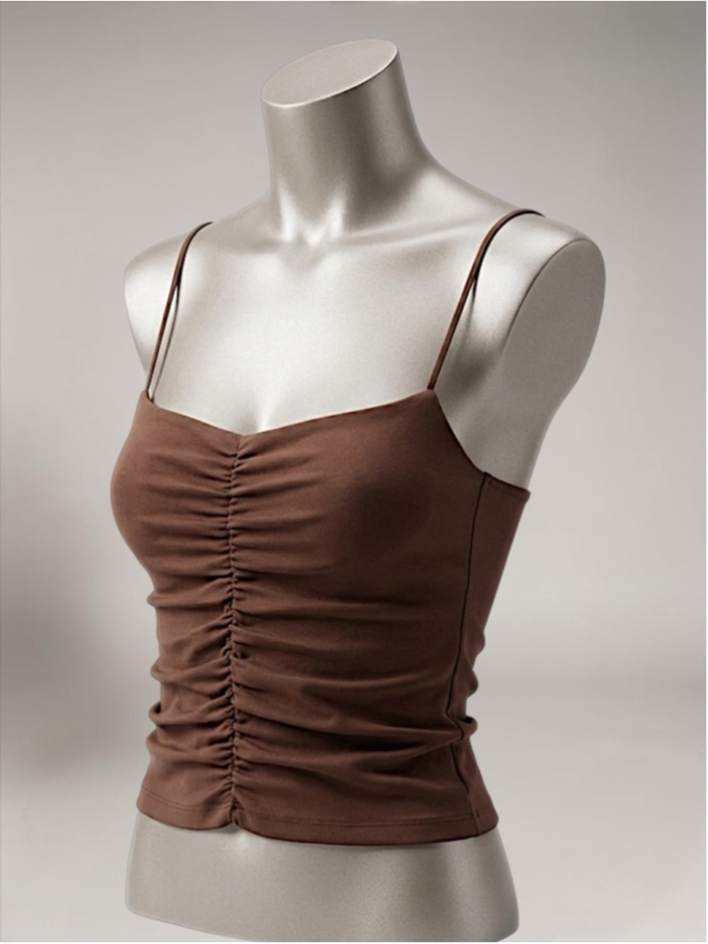 Zara Brown Ruched Spaghetti Strap Tank Top - Picture 6 of 10